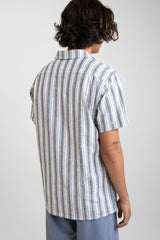 Linen Stripe SS Shirt in Navy