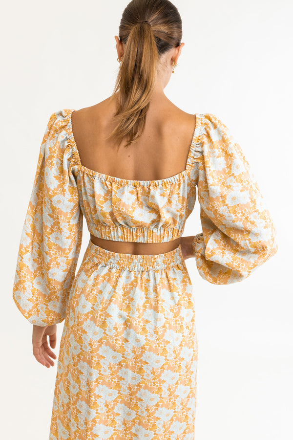 Goldie Floral Long Sleeve Top in Apricot