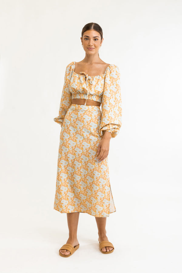 Goldie Floral Long Sleeve Top in Apricot