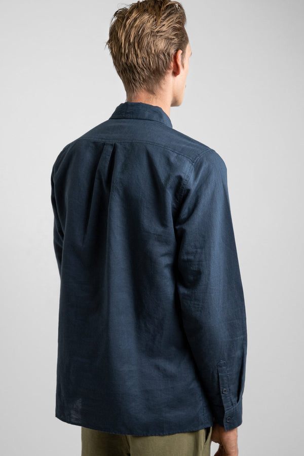 Classic Linen LS Shirt in Worn Navy