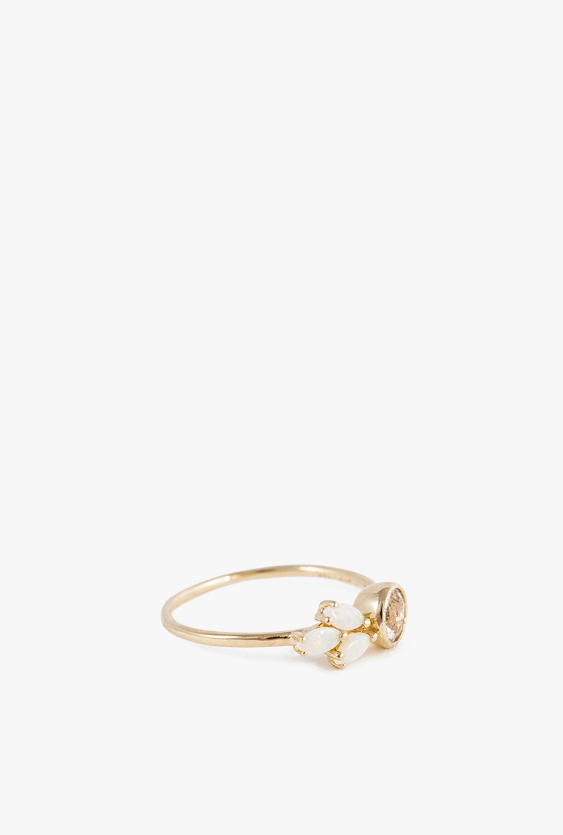 Morganite Diamond Opal Leaf Ring