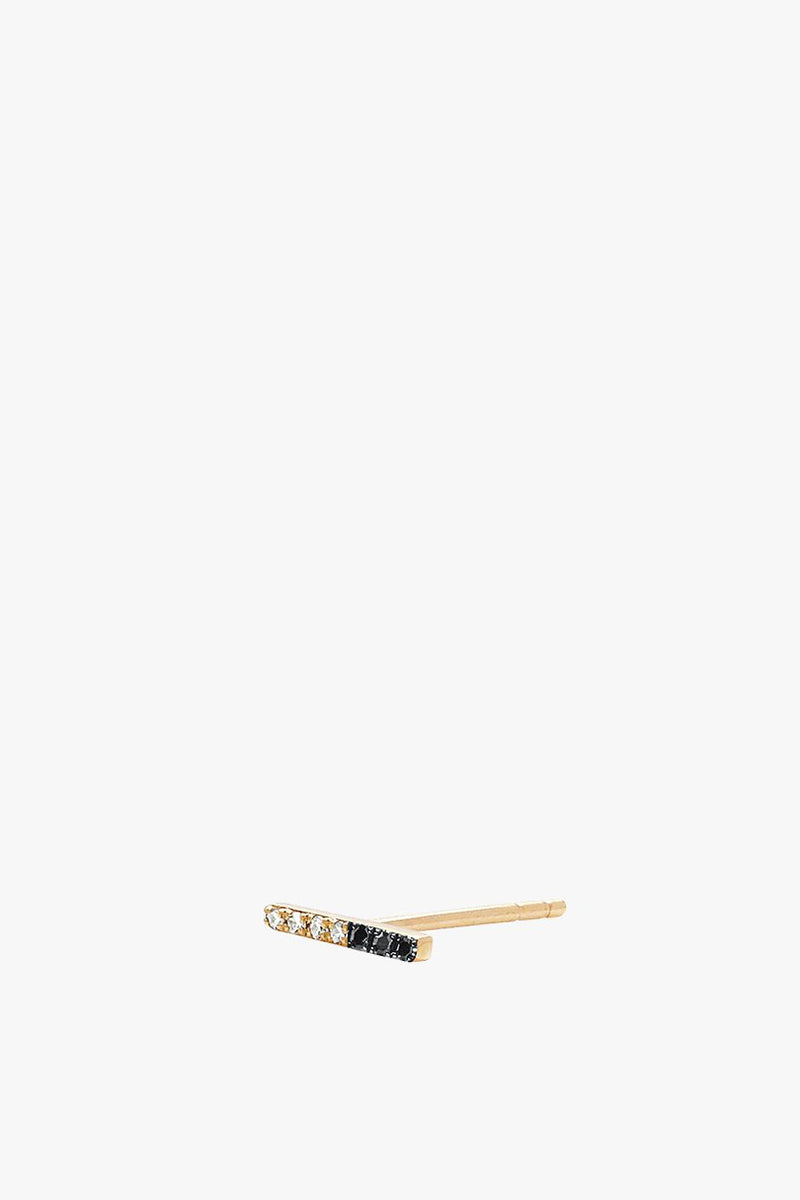 2 Tone Diamond Bar Stud Earring - Single