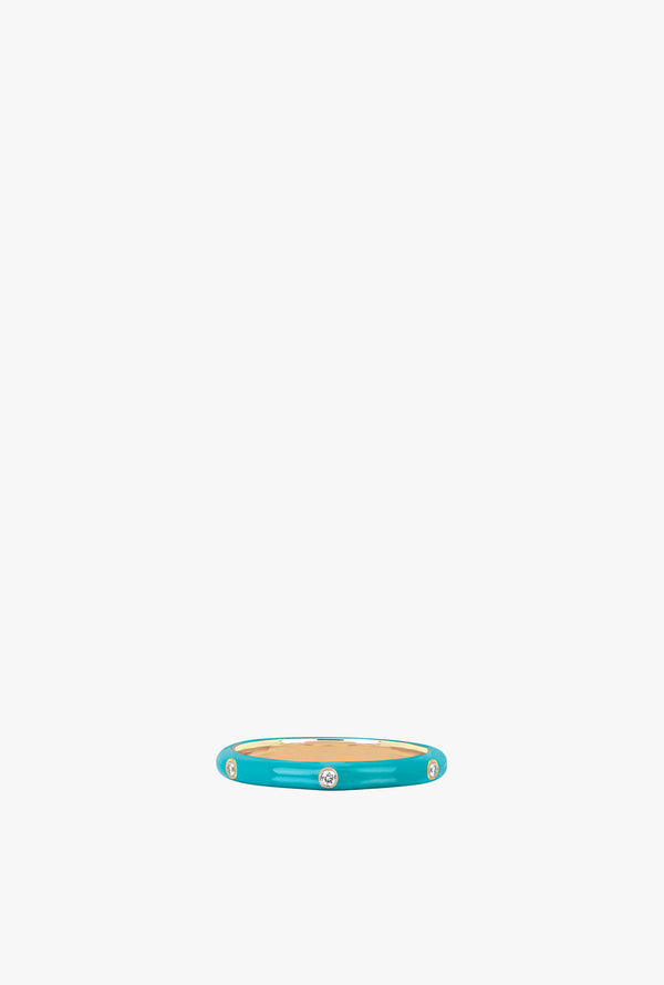 3 Diamond Turquoise Enamel Stack Ring