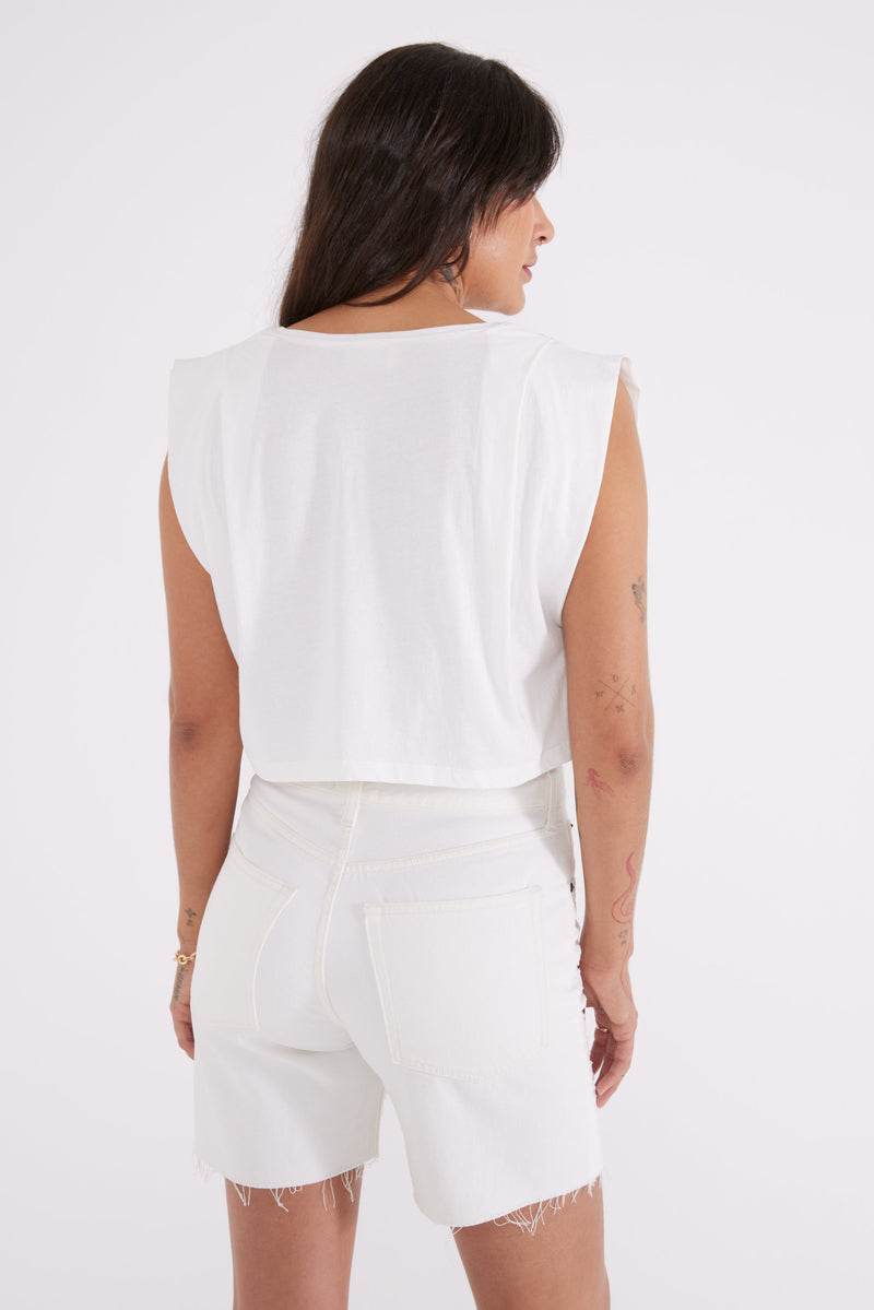 Zelie Pleated Muscle Tee - Cloud White