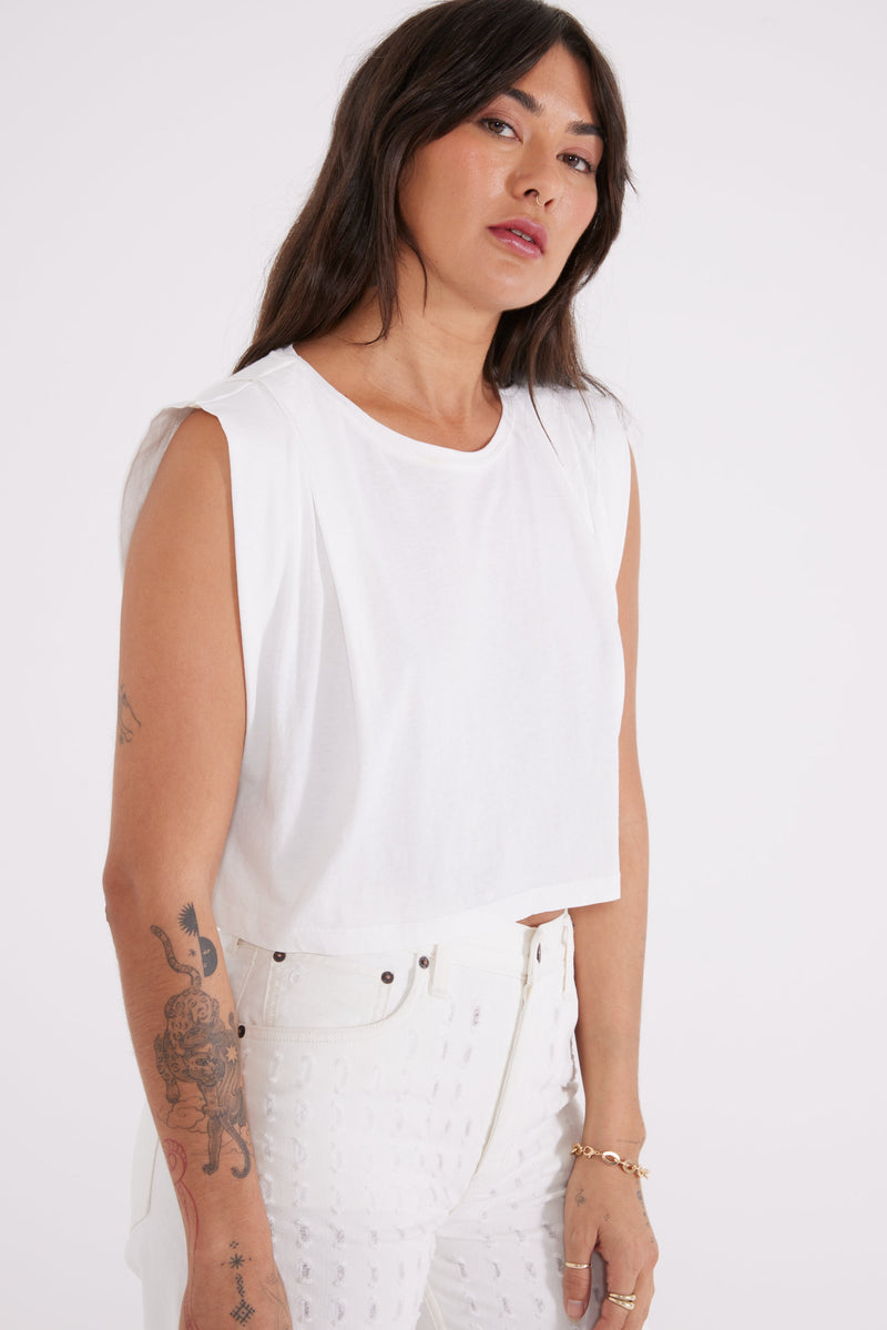 Zelie Pleated Muscle Tee - Cloud White