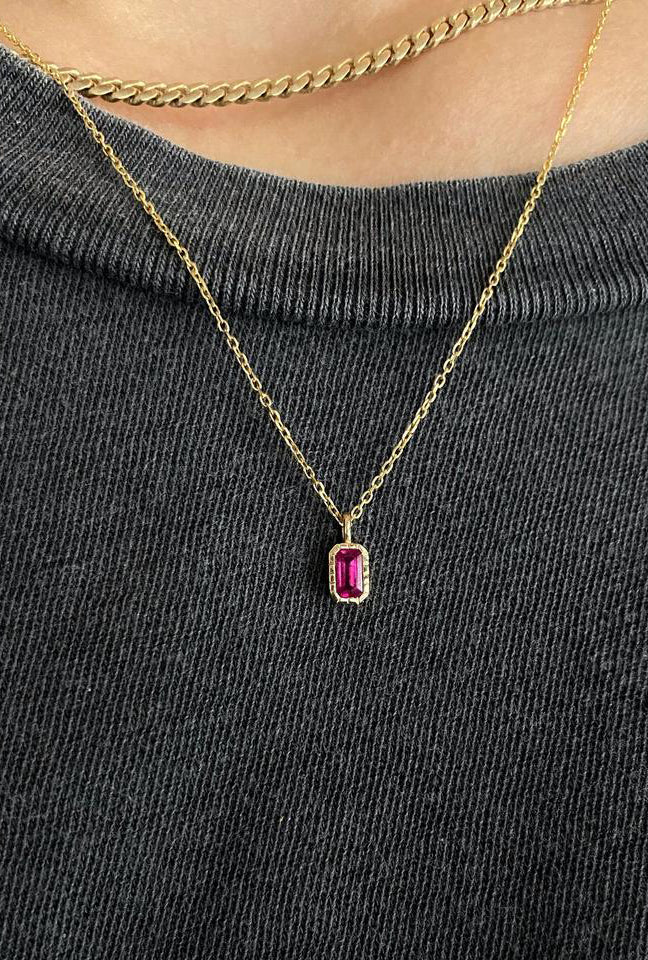 Emerald Cut Ruby Wisp Necklace