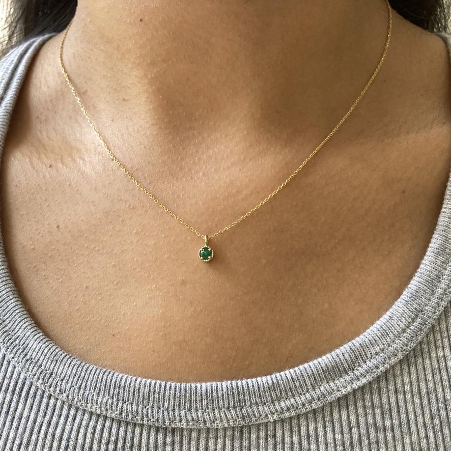 Emerald Milgrain Necklace in Yellow Gold