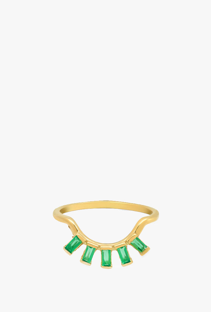 Eyelash Baguette Ring in Green Onyx