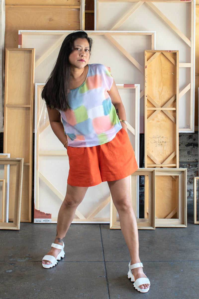 Hand Painted Max Silk Shift Top - Color Blocks