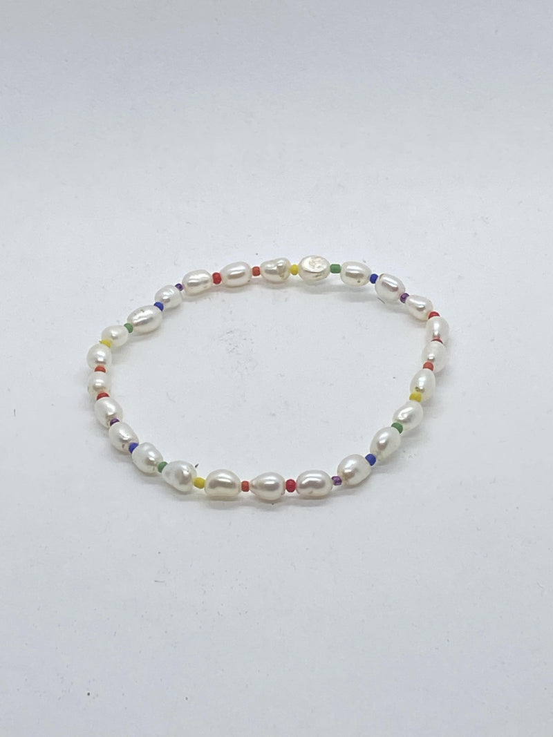 FRESH WATER PEARL ANKLET WITH RAINBOW BEADS