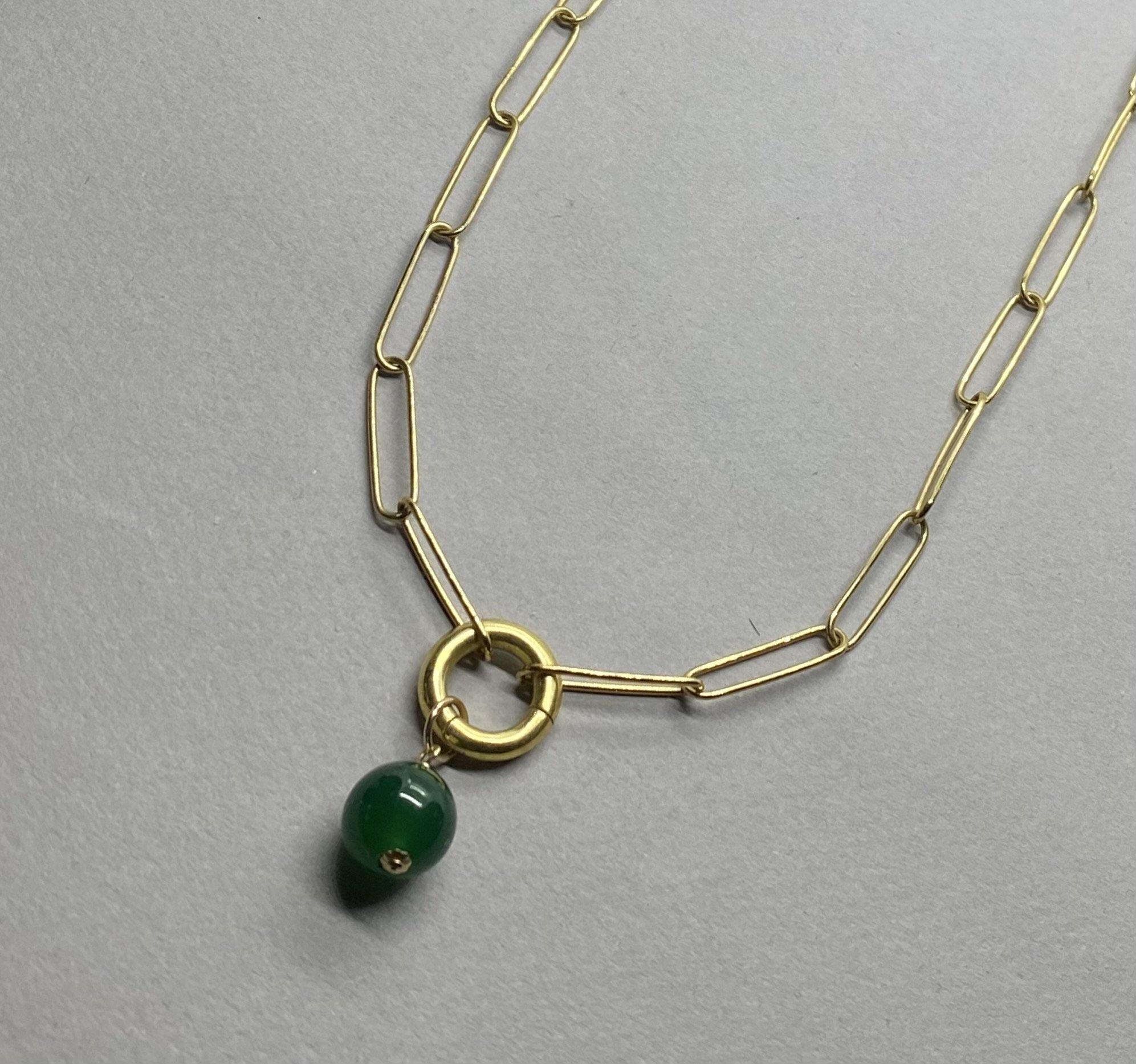 PAPER CLIP CHAIN WITH AGATE REMOVABLE PENDANT