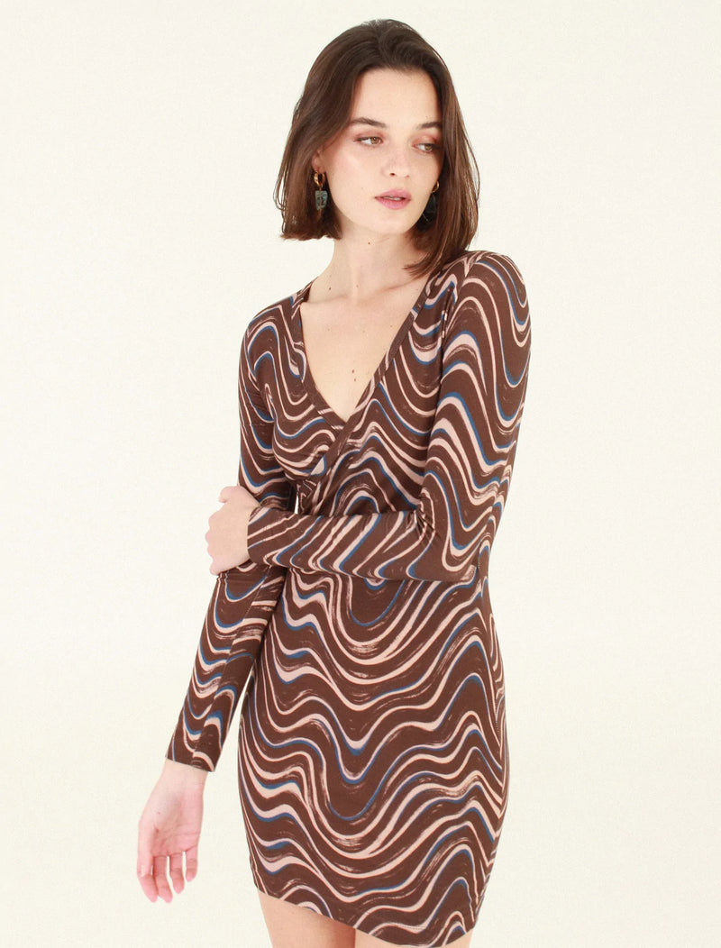 Leona Dress in Brown Waves