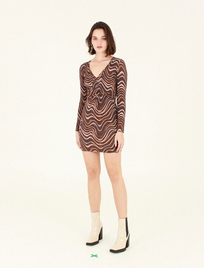 Leona Dress in Brown Waves