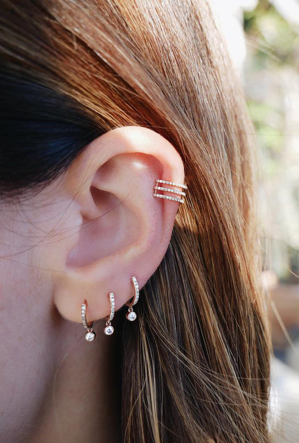 Mini Huggie W/ Dia Bezel Drop Earring P