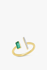 Open Emerald and Diamond Bar Ring