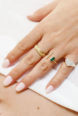 Open Emerald and Diamond Bar Ring