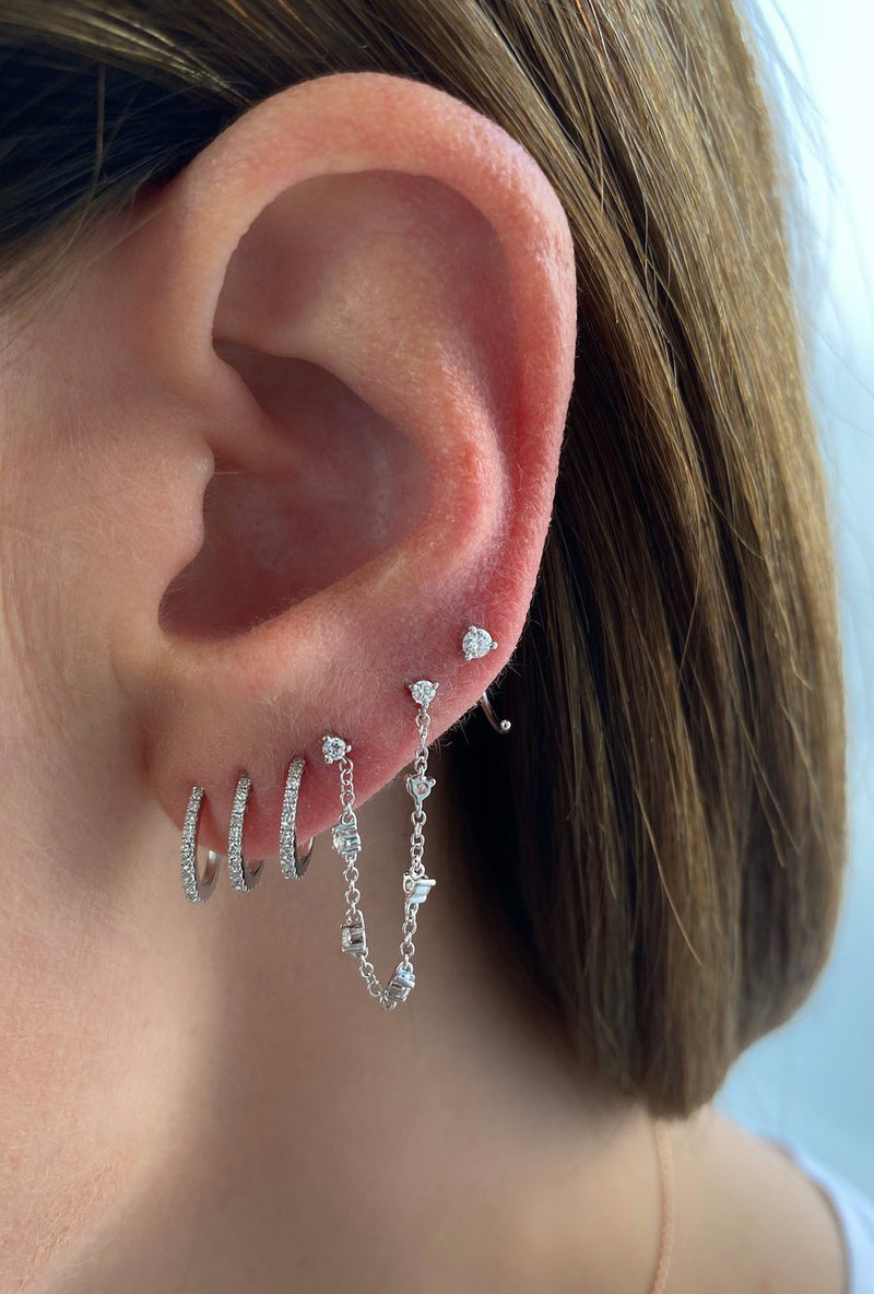 Diamond Double Stud Prong Set Chain Earring