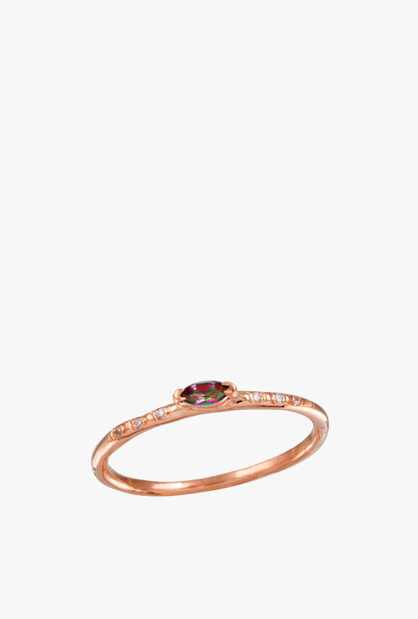 Marquise Rainbow Topaz w/ Pave Diamond Ring