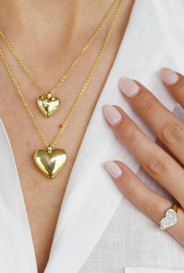 Small Reversible Diamond and Gold Heart Necklace