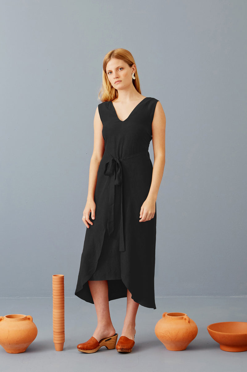 Riviera Wrap Dress in Black Tencel