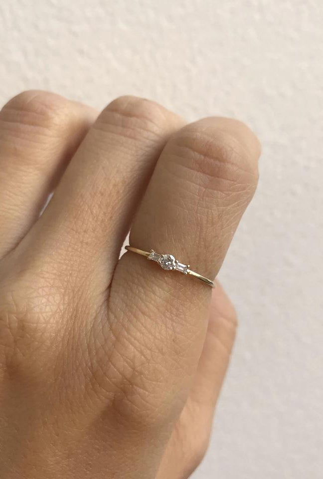 Round Diamond Baguette Whisper Ring