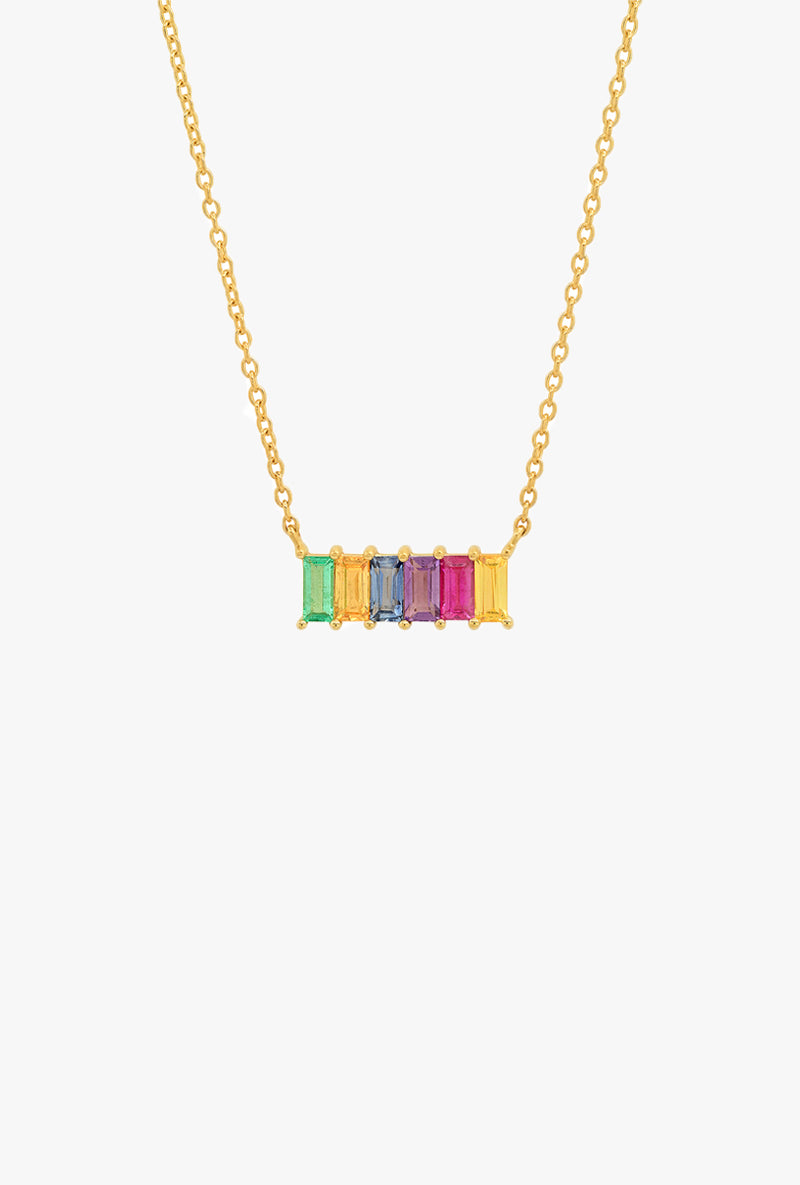 Multi Colored Baguette Staple Necklace