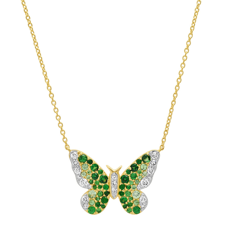 Green and Diamond Ombre Butterfly Necklace