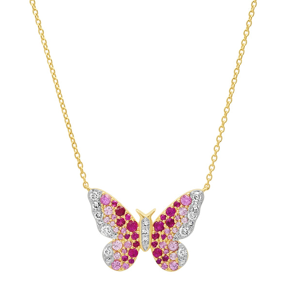 Pink and Diamond Ombre Butterfly Necklace