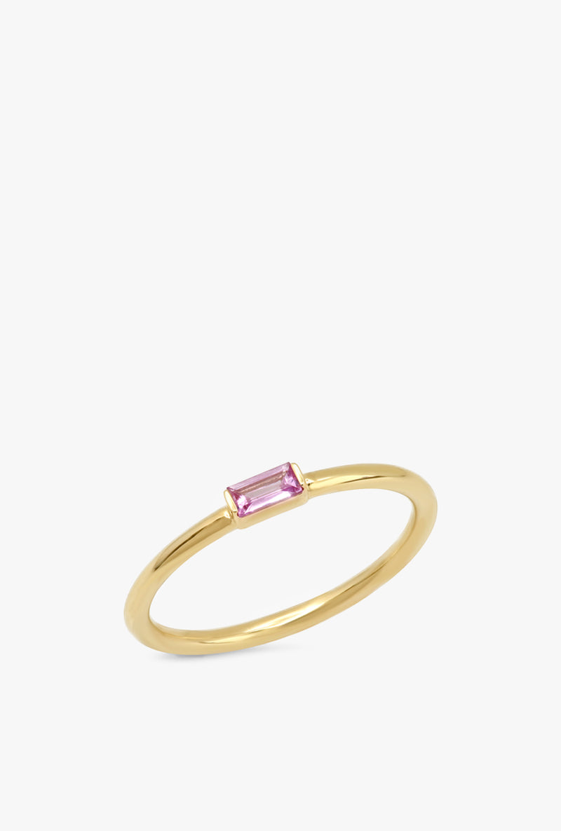 Pink Sapphire Baguette Solitare Ring