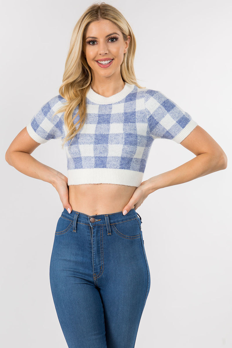 Louise Sweater Crop Top in Blue