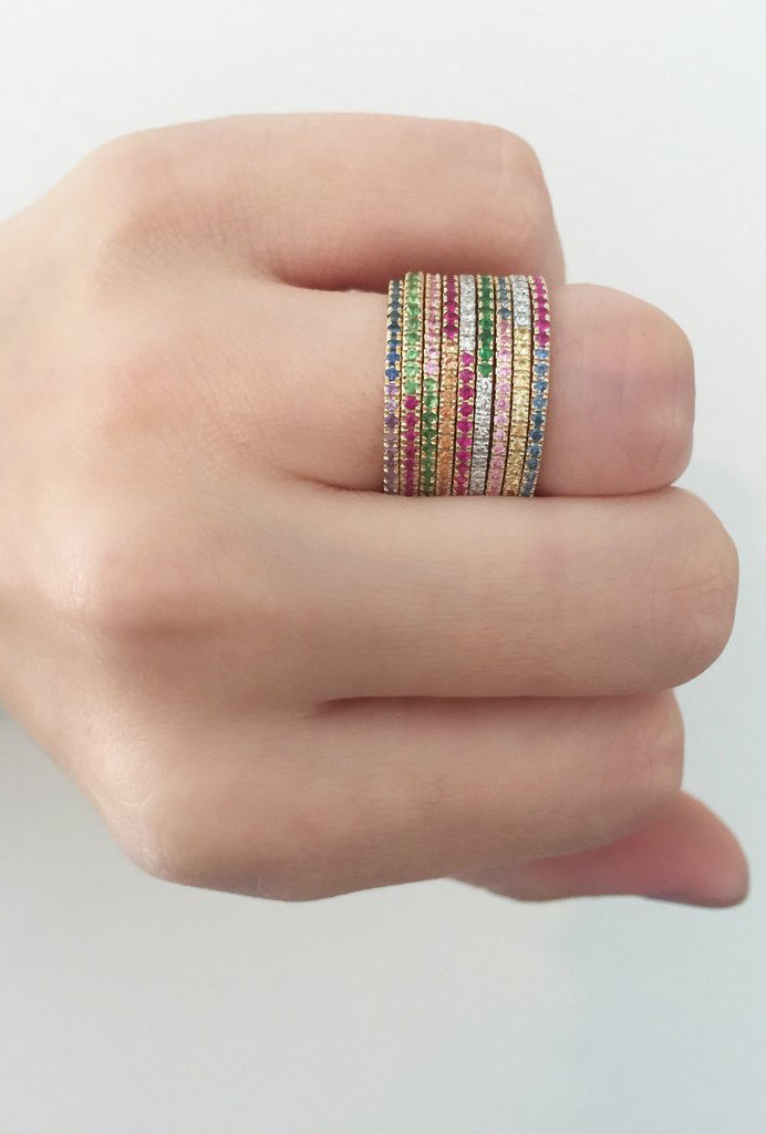 Tsavorite and Pink Sapphire Eternity Band