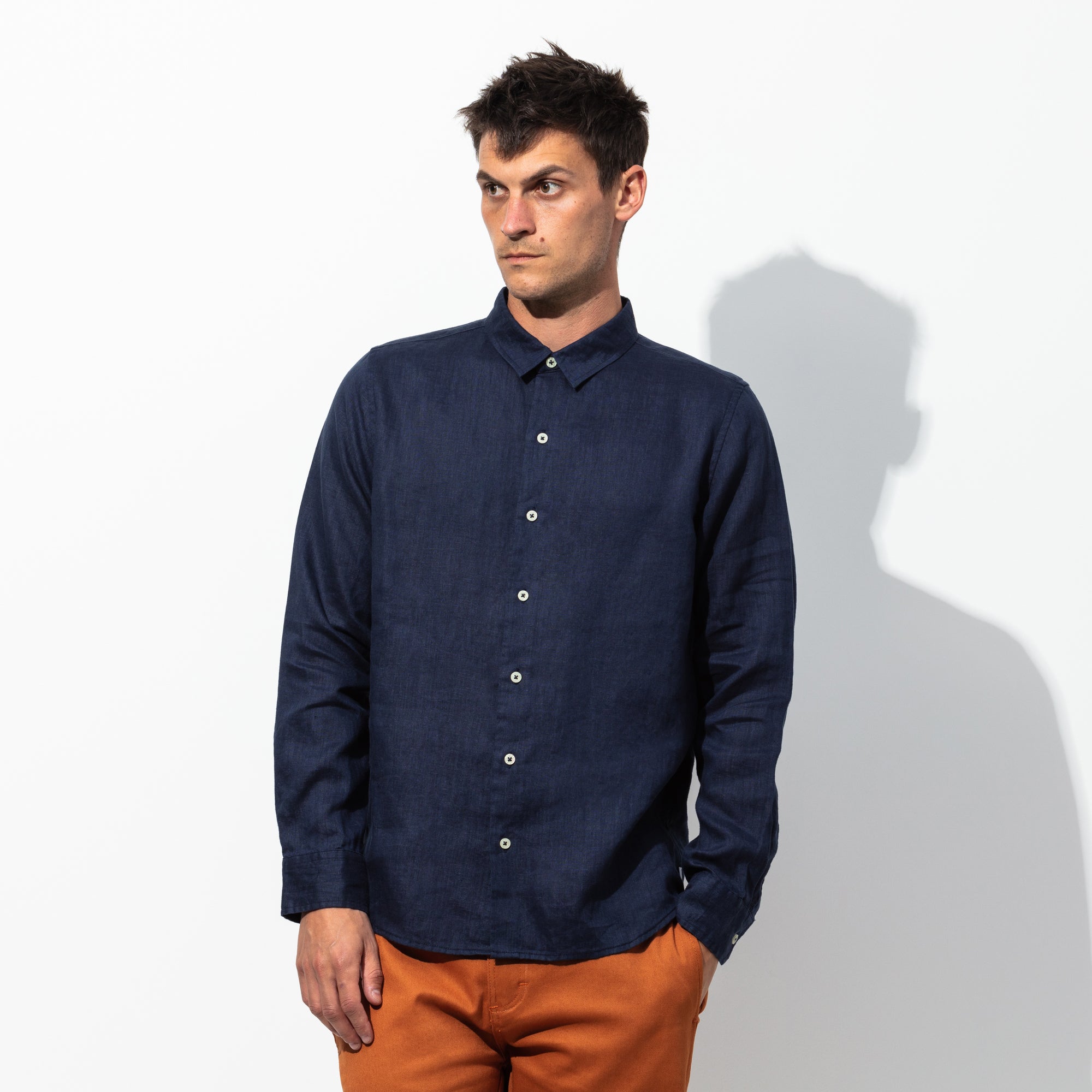 Hastings Linen L/S Woven Shirt in Dirty Denim