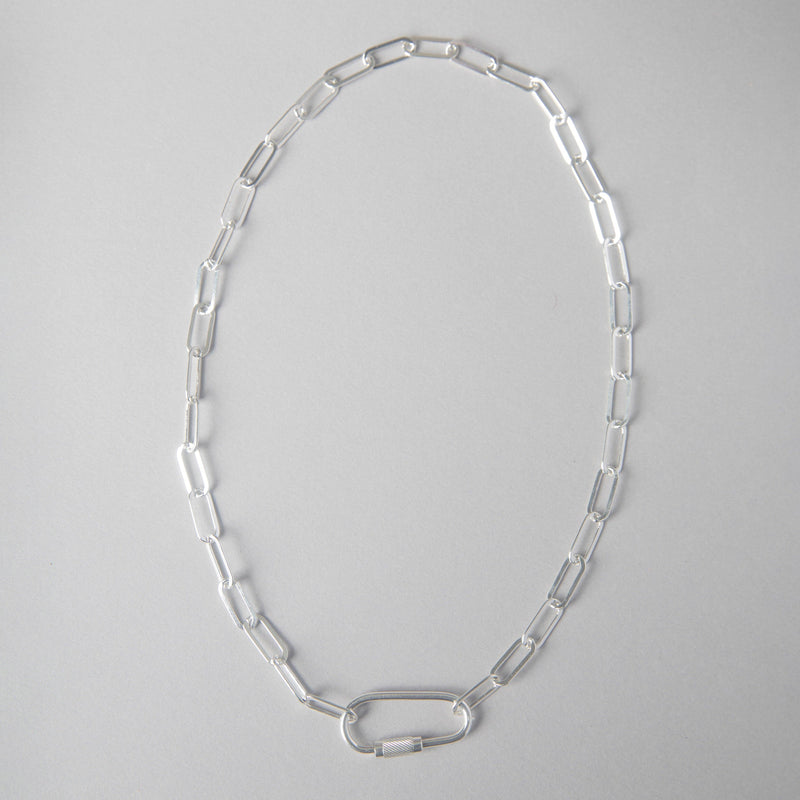 XL FLAT LINK PAPER CLIP STERLING CHAIN WITH CARABINER