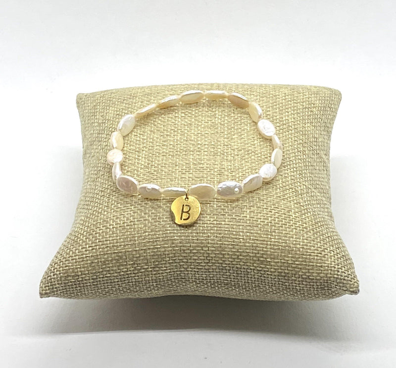 FRESH WATER PEARL ANKLET WITH PERSONALIZED DISK INITIAL