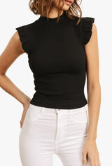 Chrissy Ribbed Ruffled Cap Sleeve Top