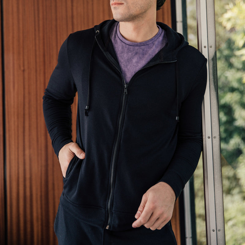 Mercer Zip Up Hoodie in Black