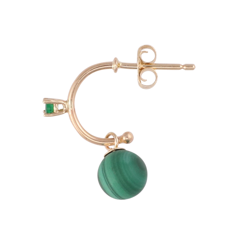 14k Emerald and Malachite Drop Hoops