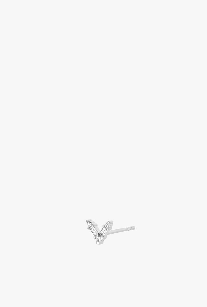 Diamond Baguette Chevron Stud Earring - Single