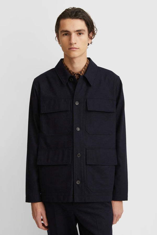 Clive Wool Shirt in Navy
