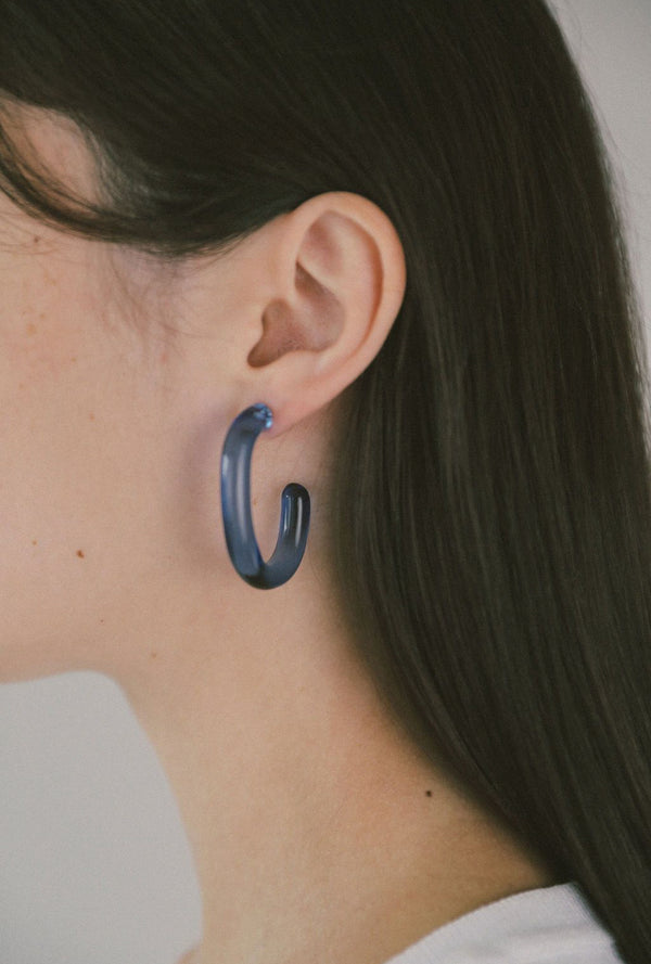 Glass Large Hoop Earrings in Blue