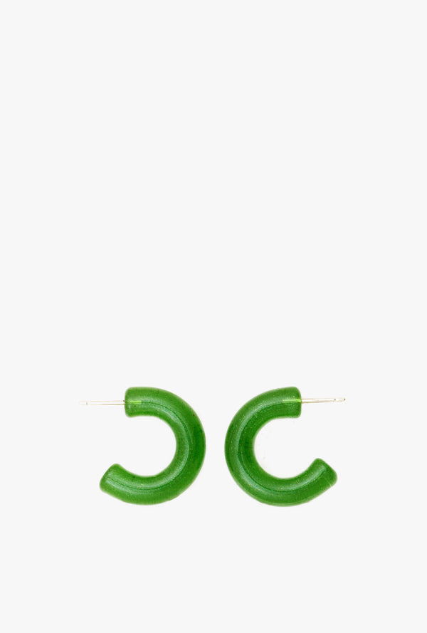 Mini Hoop Glass Earrings in Green Stardust