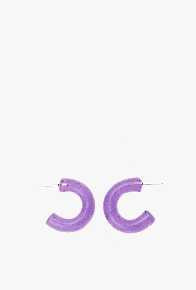 Mini Hoop Glass Earrings in Purple Lollipop