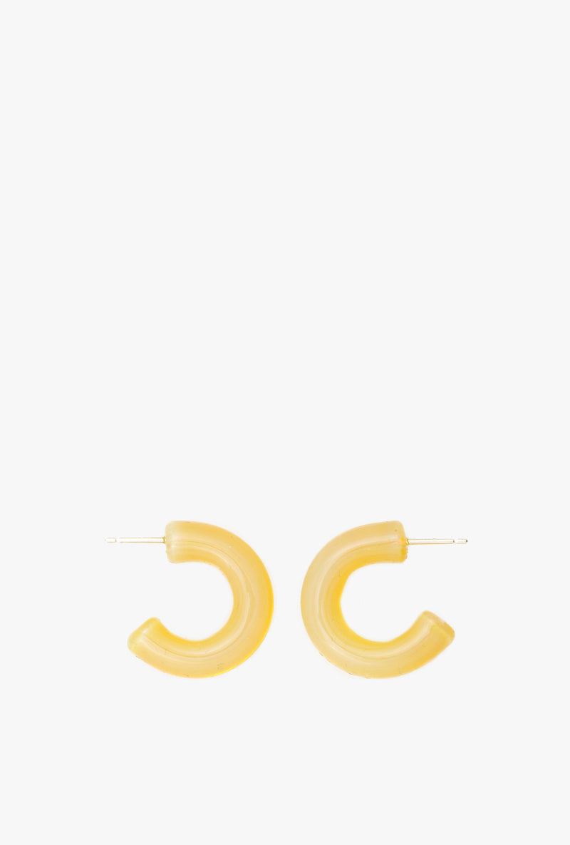 Mini Hoop Glass Earrings in Yellow Pearl
