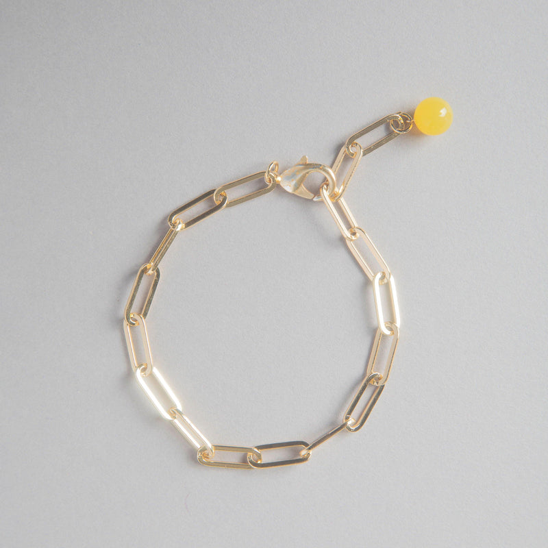 XL FLAT LINK PAPER CLIP BRACELET WITH AMBER STONE