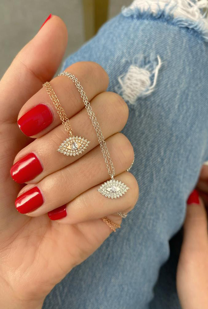 Prong Set Diamond Evil Eye Necklace