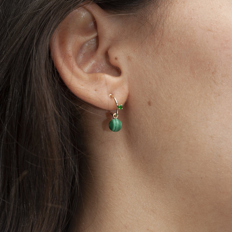 14k Emerald and Malachite Drop Hoops