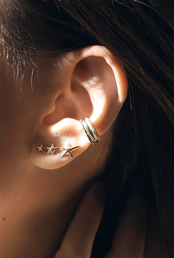 Triple Shooting Star Gold Earrings
