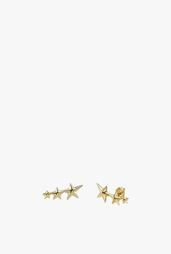 Triple Shooting Star Gold Earrings