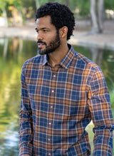 Classic L/S Shirt in Indigo Brown Plaid