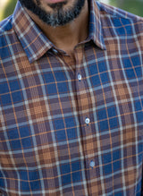 Classic L/S Shirt in Indigo Brown Plaid